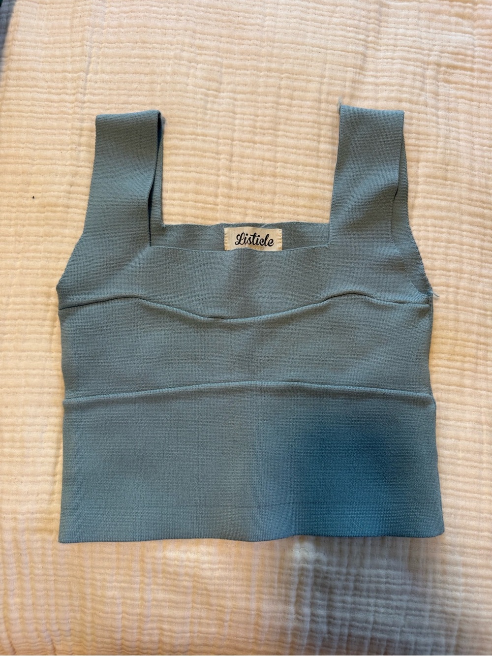 Listicle Dusty Blue Square-Neck Knit Crop Top